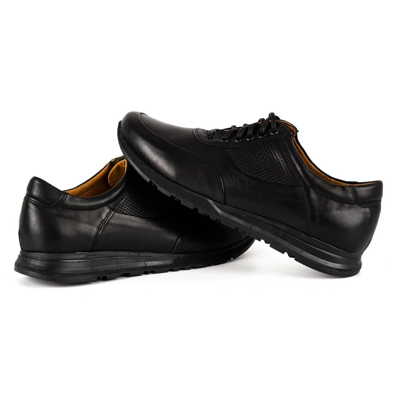 Olivier Chaussures Décontractées En Cuir Pour Hommes 902KNT Grain Noir Avec Du Noir Le Noir – Image 5