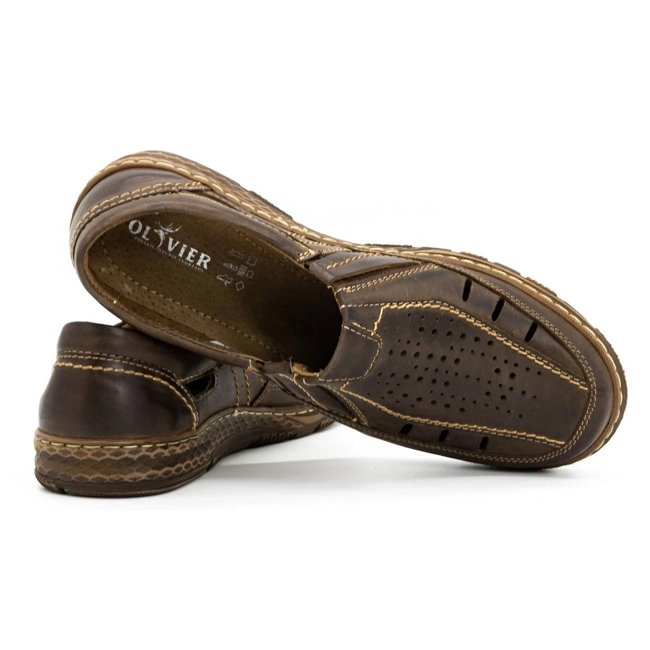 Olivier Mocassins Homme En Cuir Pour L'été 492MA Marron Foncé Brun – Image 4