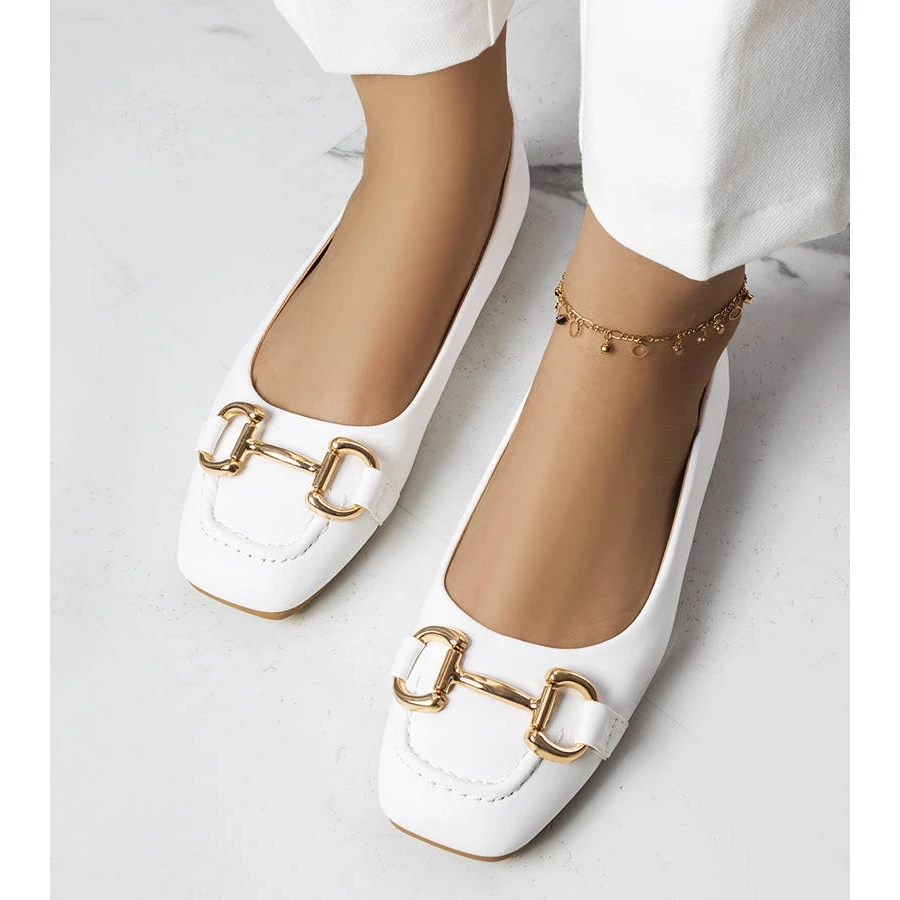 PA1 Ballerines Blanches à Décor Iris Or – Image 2