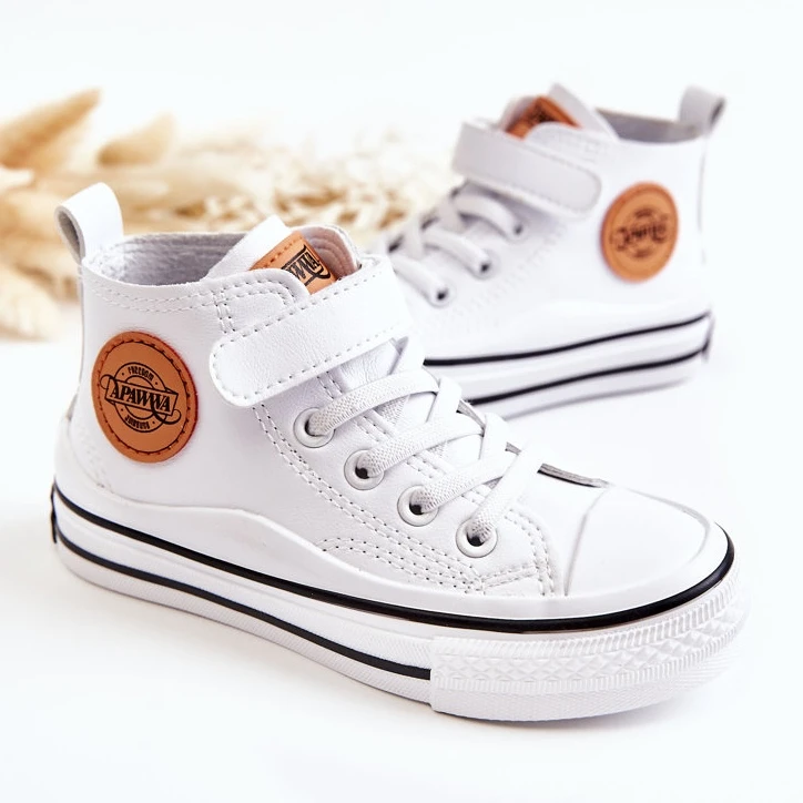 PA1 Baskets Enfant En Cuir Avec Velcro Blanc Bruni Blanche – Image 4