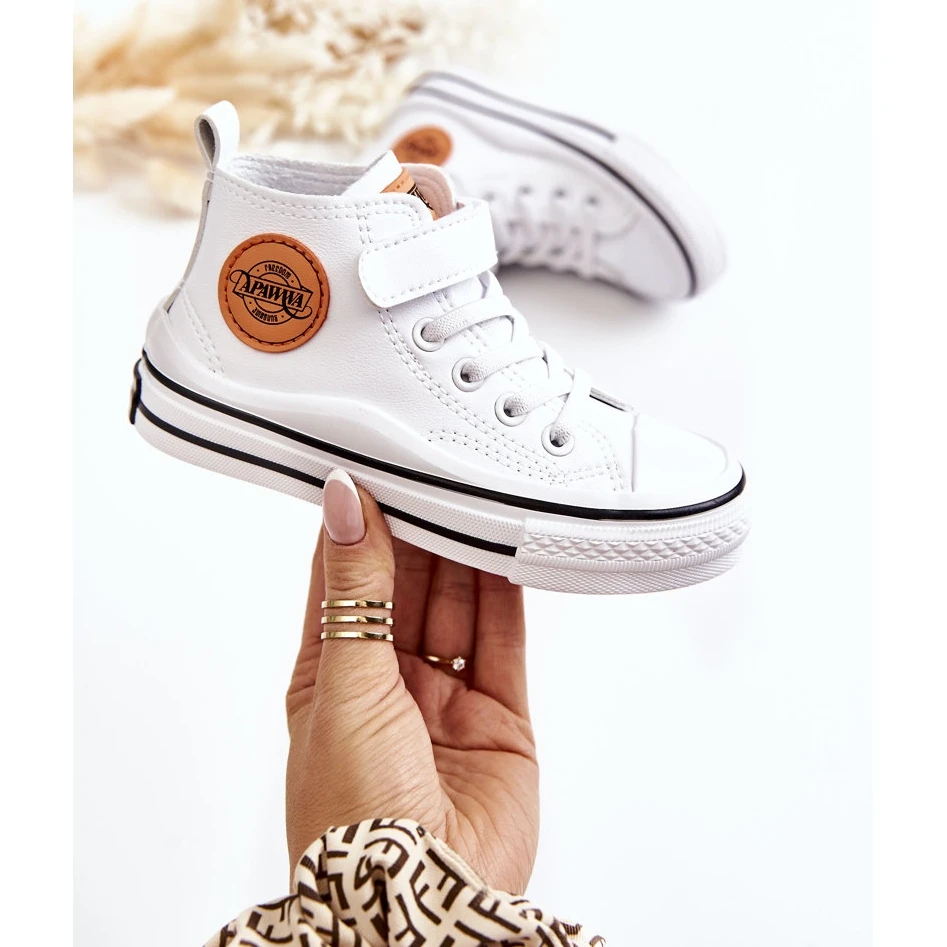 PA1 Baskets Enfant En Cuir Avec Velcro Blanc Bruni Blanche – Image 5