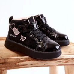 PA1 Baskets Montantes Enfant Avec Velcro Noir Cheezi Le Noir Rose