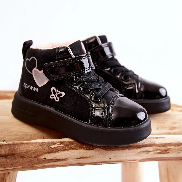 PA1 Baskets Montantes Enfant Avec Velcro Noir Cheezi Le Noir Rose