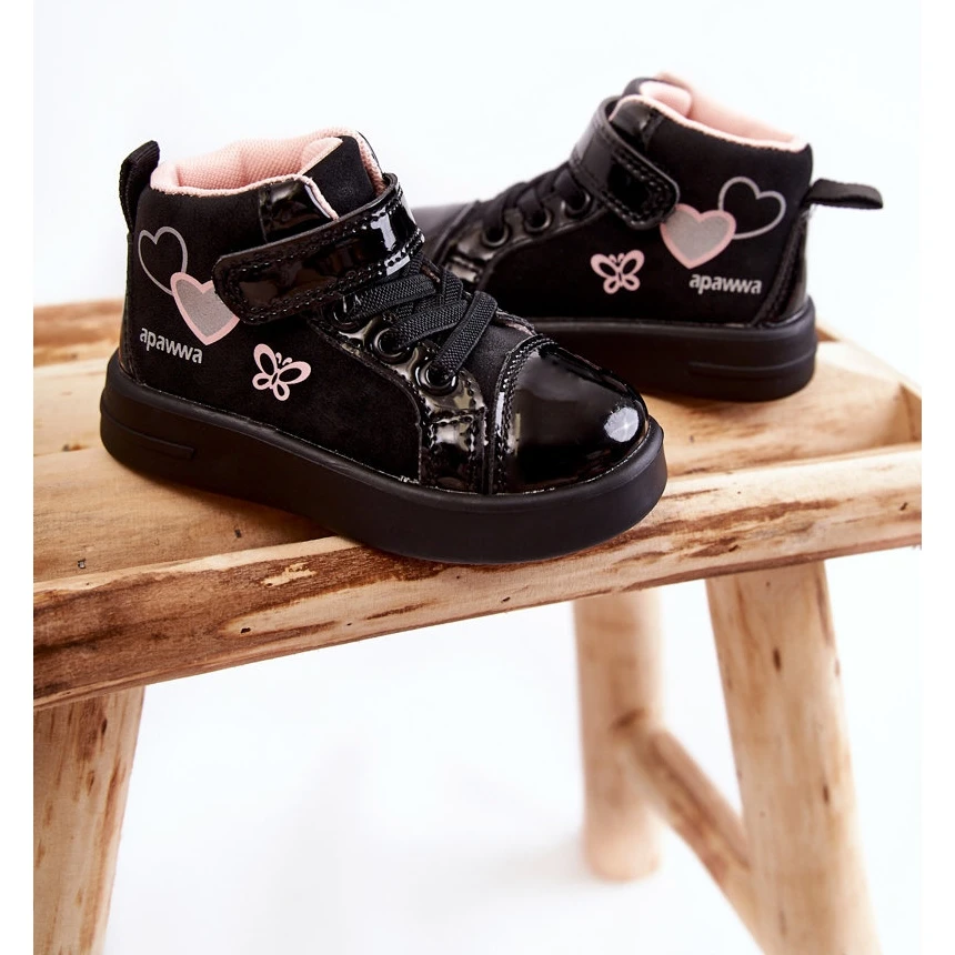 PA1 Baskets Montantes Enfant Avec Velcro Noir Cheezi Le Noir Rose – Image 2