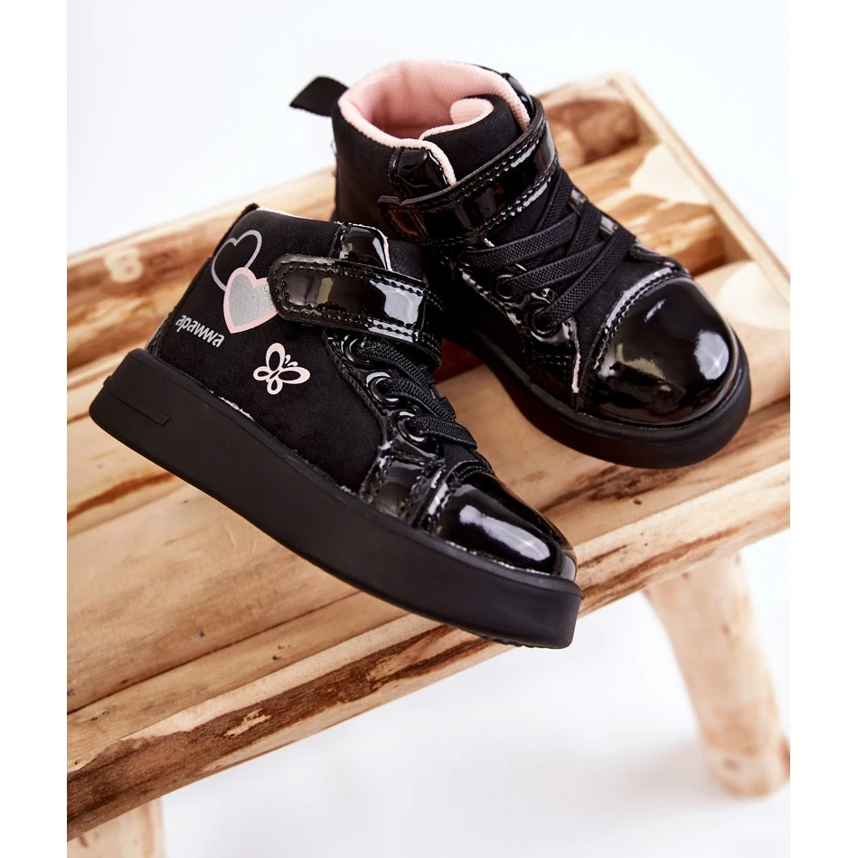 PA1 Baskets Montantes Enfant Avec Velcro Noir Cheezi Le Noir Rose – Image 3