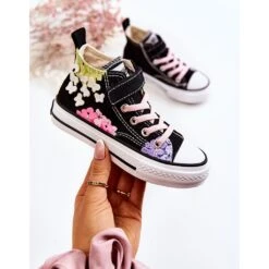 PA1 Baskets Montantes Enfant Tissu Imprimé Noir Dorry Le Noir