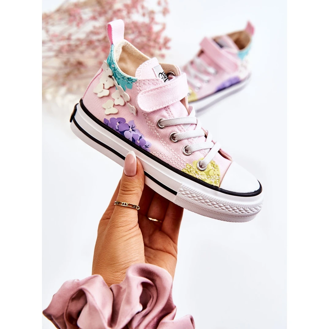 PA1 Baskets Montantes Enfant Tissu Imprimé Rose Dorry