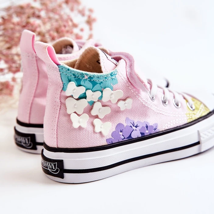 PA1 Baskets Montantes Enfant Tissu Imprimé Rose Dorry – Image 2