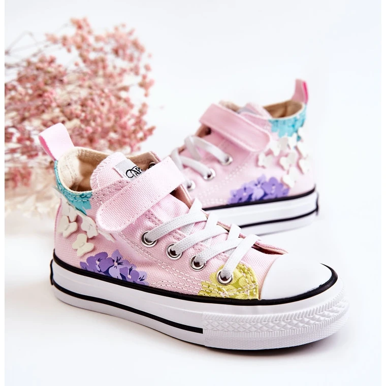 PA1 Baskets Montantes Enfant Tissu Imprimé Rose Dorry – Image 4