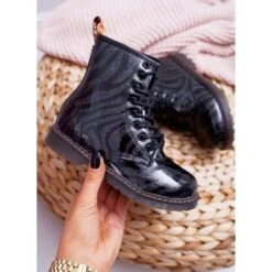 PA1 Boots Enfant Laquées Avec Une Fermeture éclair Noir Omua Le Noir