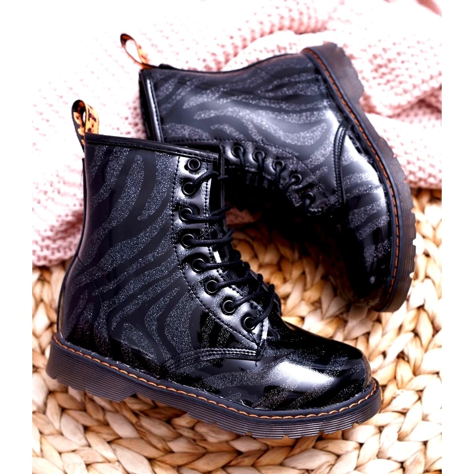 PA1 Boots Enfant Laquées Avec Une Fermeture éclair Noir Omua Le Noir – Image 3