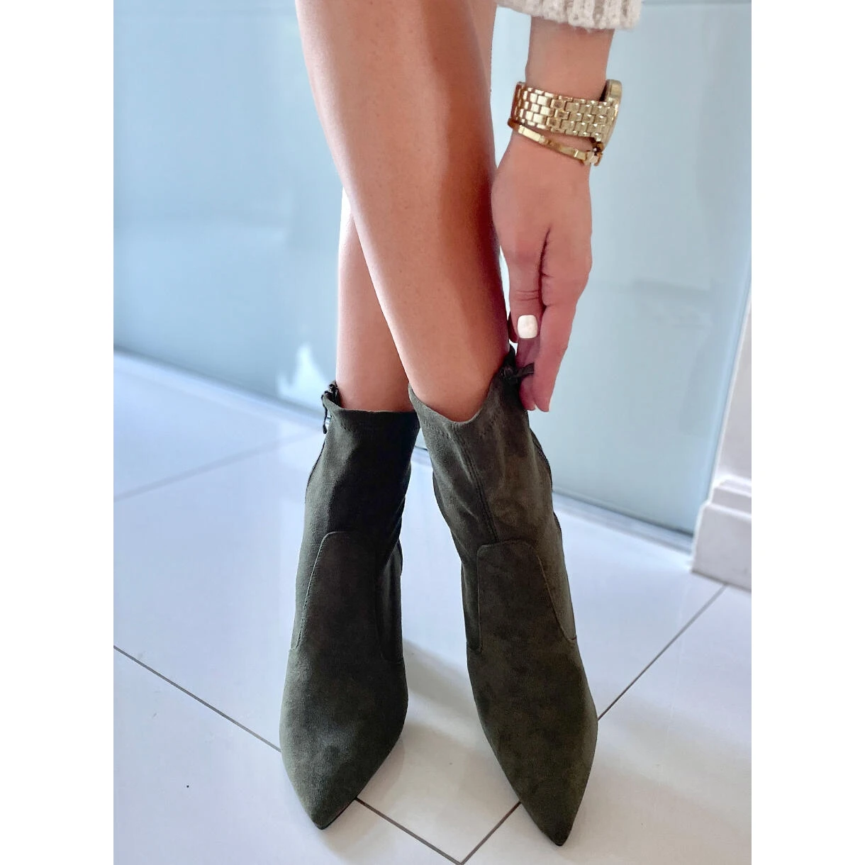 PA1 Bottes à Talons En Daim De Natalie Green Vert