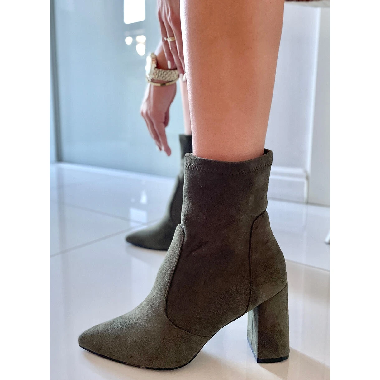 PA1 Bottes à Talons En Daim De Natalie Green Vert – Image 4