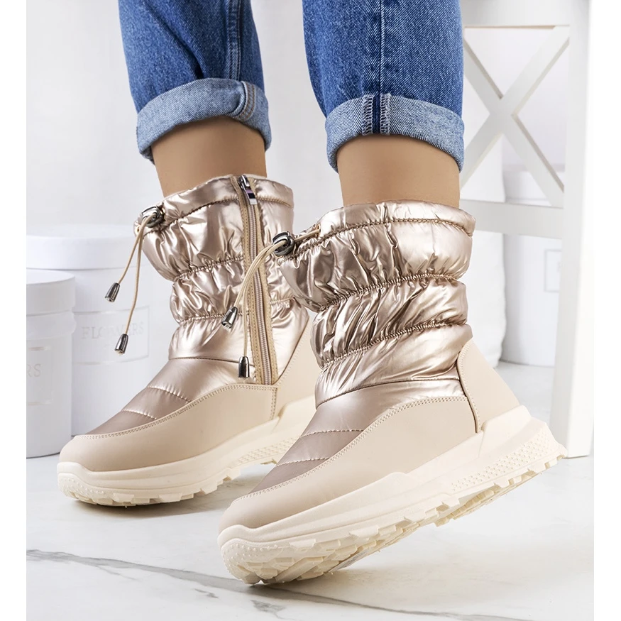 PA1 Bottes De Neige Dorées à Revers Houle Beige D'or
