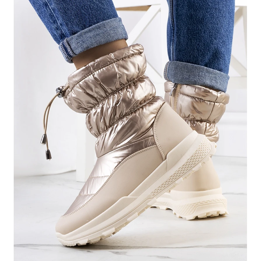 PA1 Bottes De Neige Dorées à Revers Houle Beige D'or – Image 2