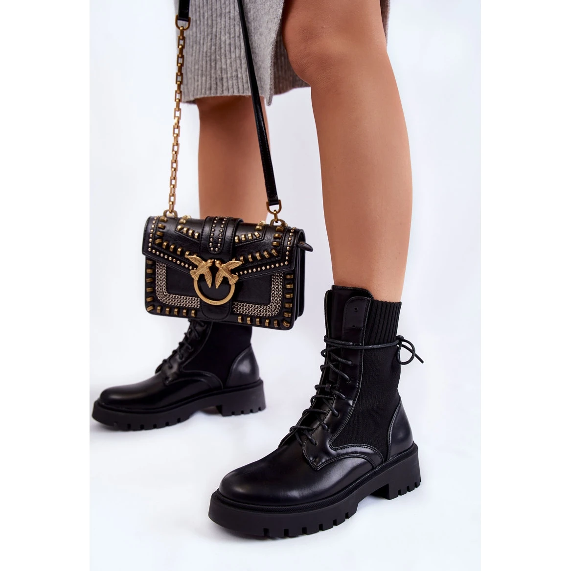 PA1 Bottines à Lacets Chaussettes Cuir Noir Riston Le Noir – Image 4