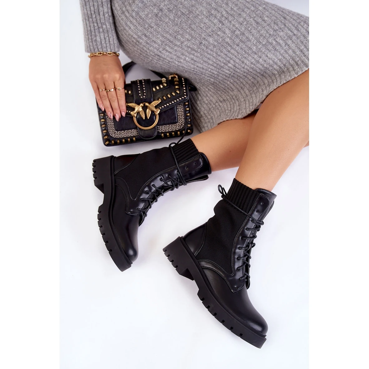 PA1 Bottines à Lacets Chaussettes Cuir Noir Riston Le Noir – Image 6