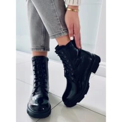 PA1 Bottines à Lacets Laquées Par Neil Black Le Noir