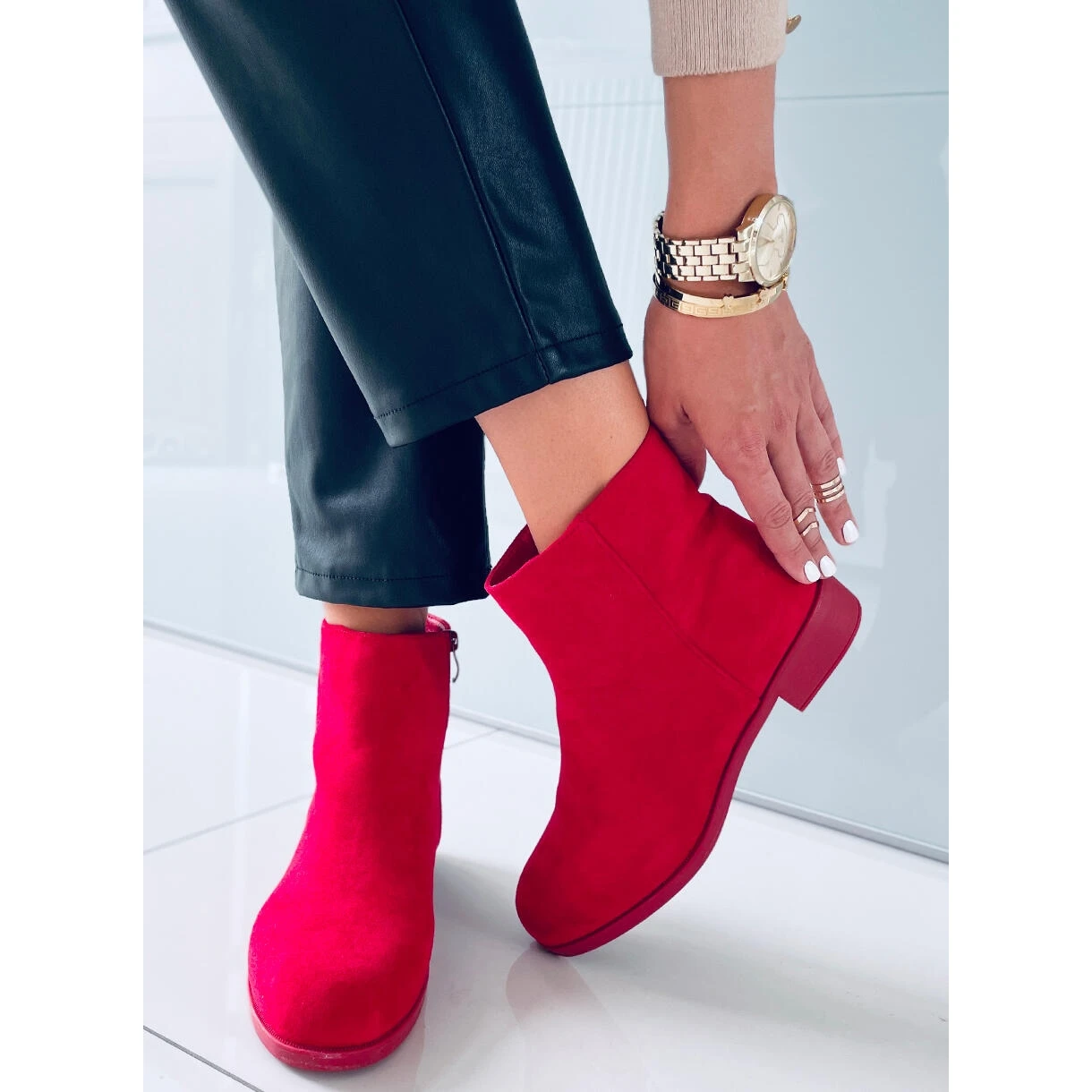 PA1 Bottines Chelsea Femme En Daim Verbe Rouge