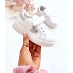 PA1 Chaussures De Sport En Cuir Pour Enfants Avec Velcro Blanc Baylene Blanche