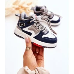 PA1 Chaussures De Sport Hautes Enfant Bleu Marine Bruce Blanche Gris