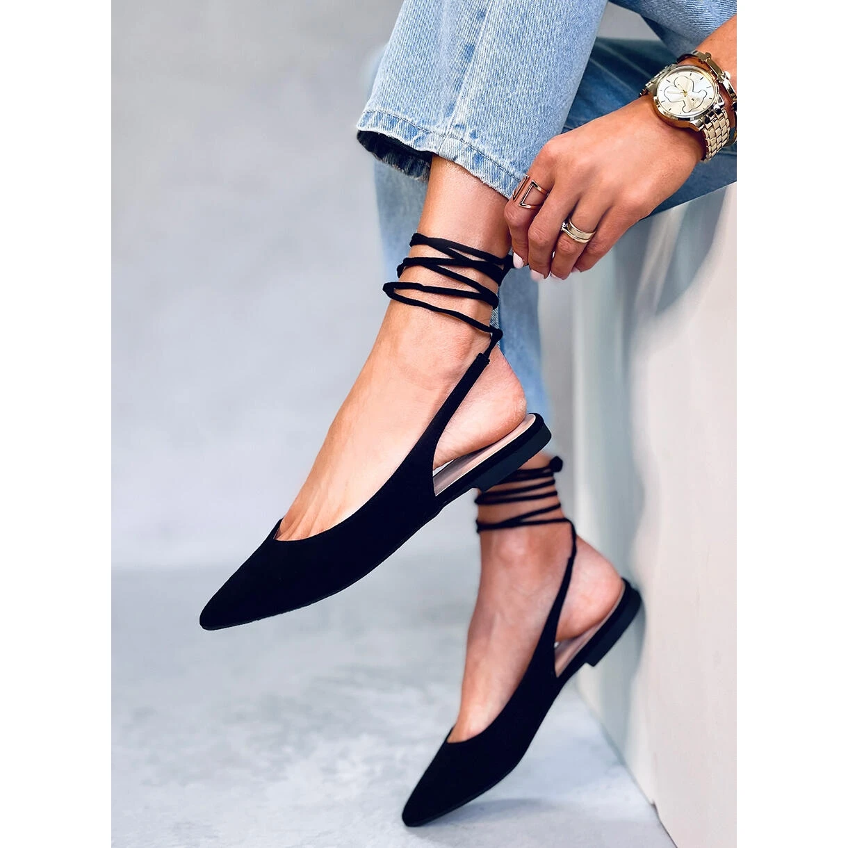 PA1 Dentoni Ballerines à Lacets Noires Le Noir – Image 2