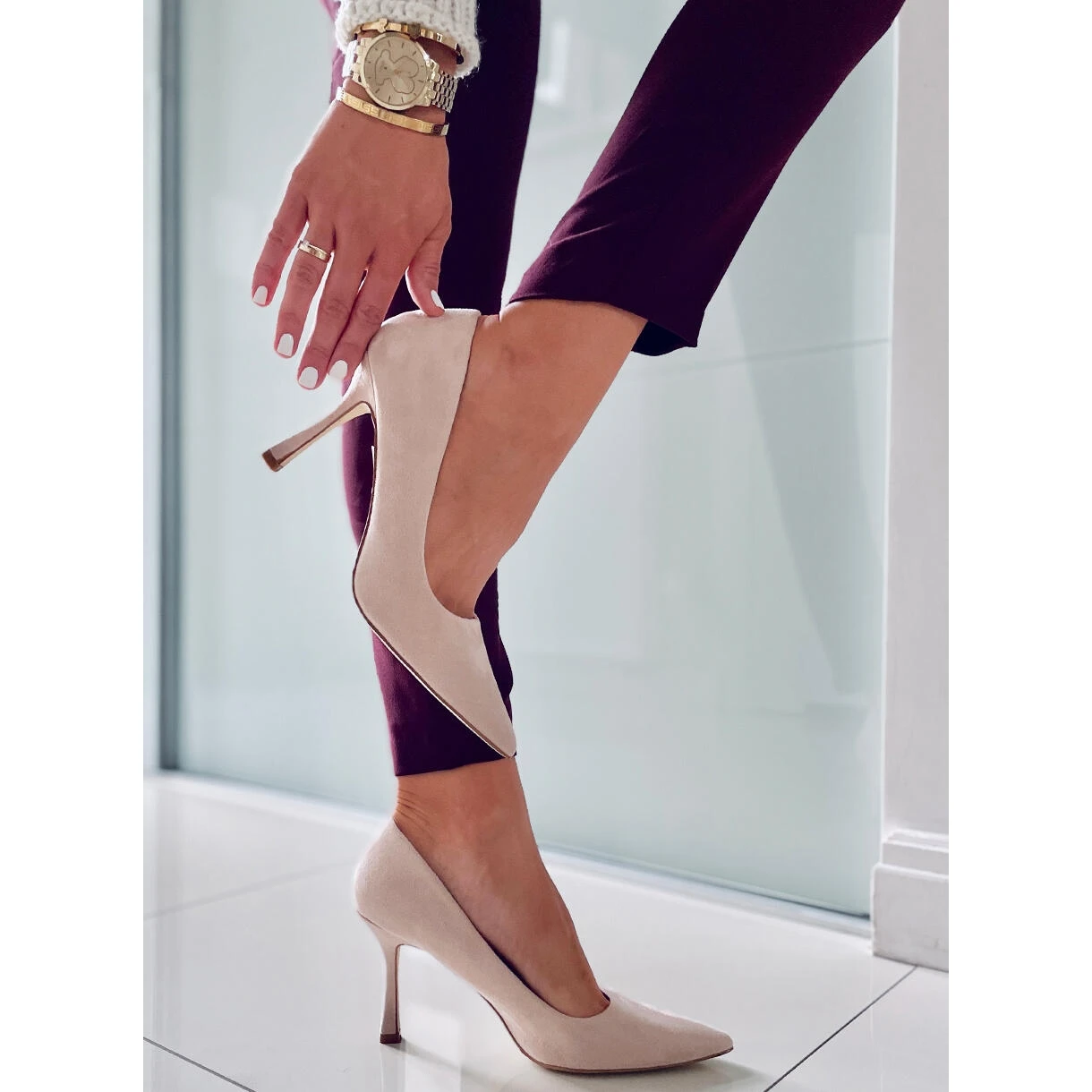 PA1 Escarpins Femme En Daim Giorgia Beige – Image 2