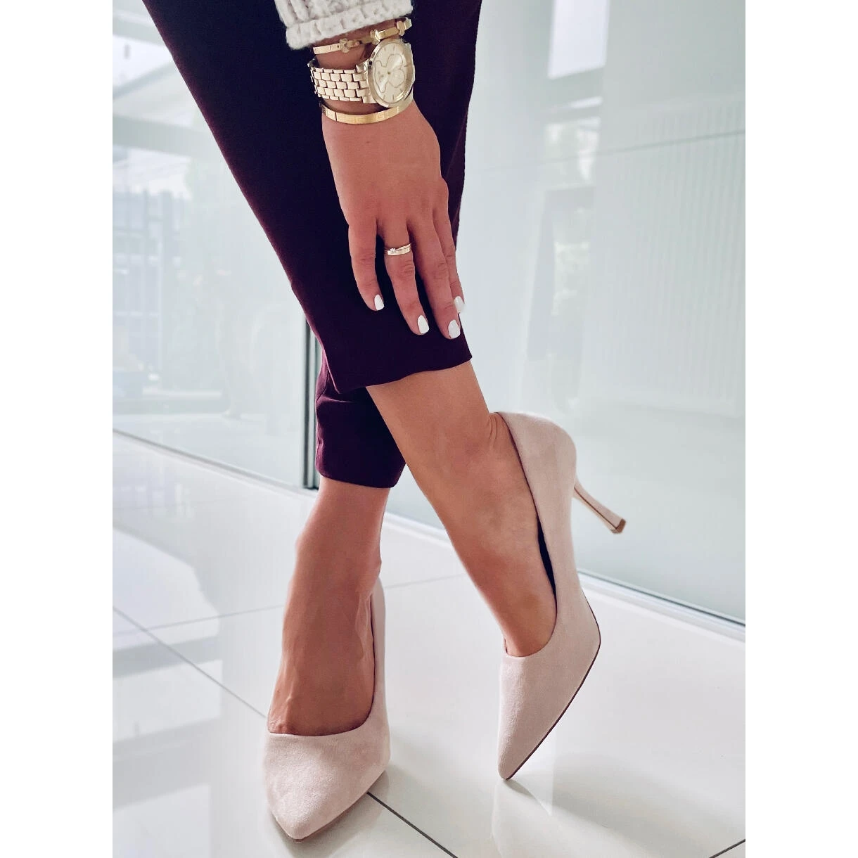 PA1 Escarpins Femme En Daim Giorgia Beige – Image 3