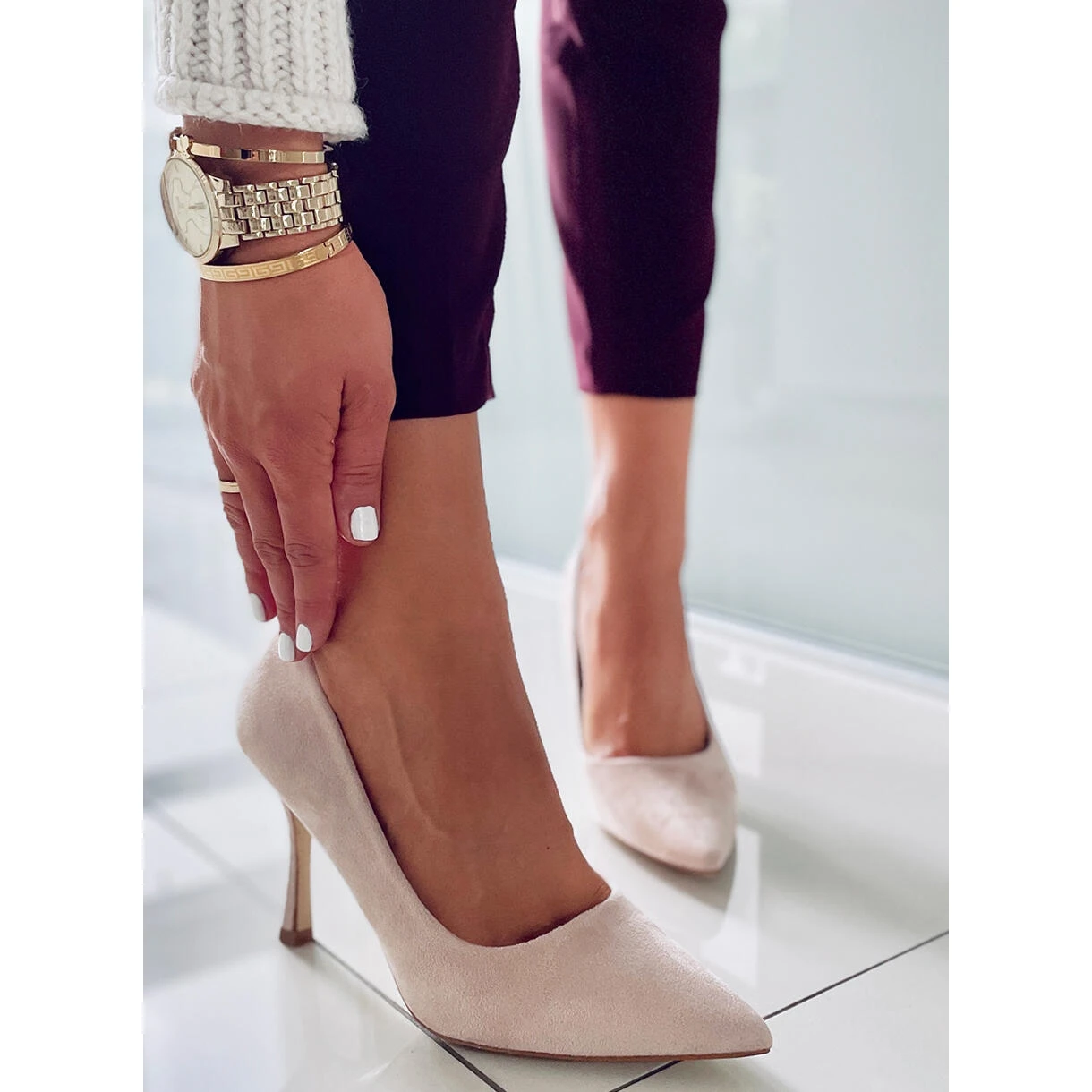 PA1 Escarpins Femme En Daim Giorgia Beige – Image 6