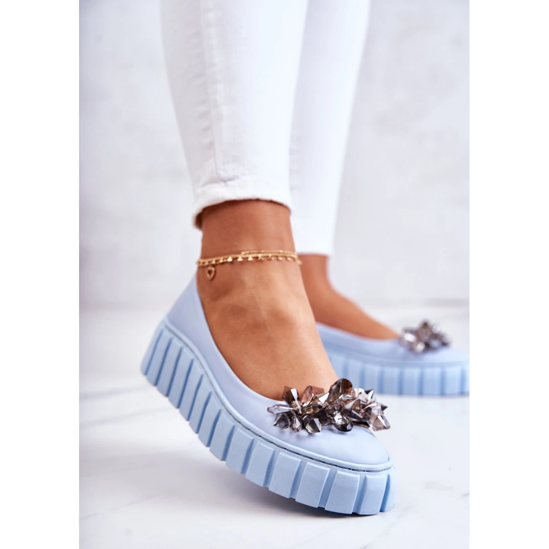 PA2 Ballerines En Cuir Sur Une Plateforme Ornée D'un Ornement De Ladette Bleu Clair – Image 2