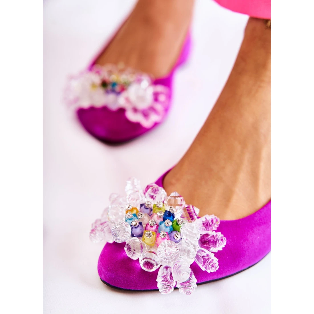 PA2 Ballerines En Daim Sur Talons Hauts Avec Décoration Elena Rose Foncé – Image 3