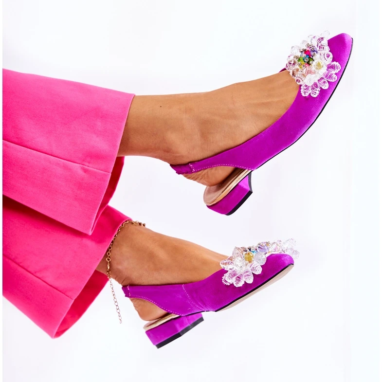 PA2 Ballerines En Daim Sur Talons Hauts Avec Décoration Elena Rose Foncé – Image 5