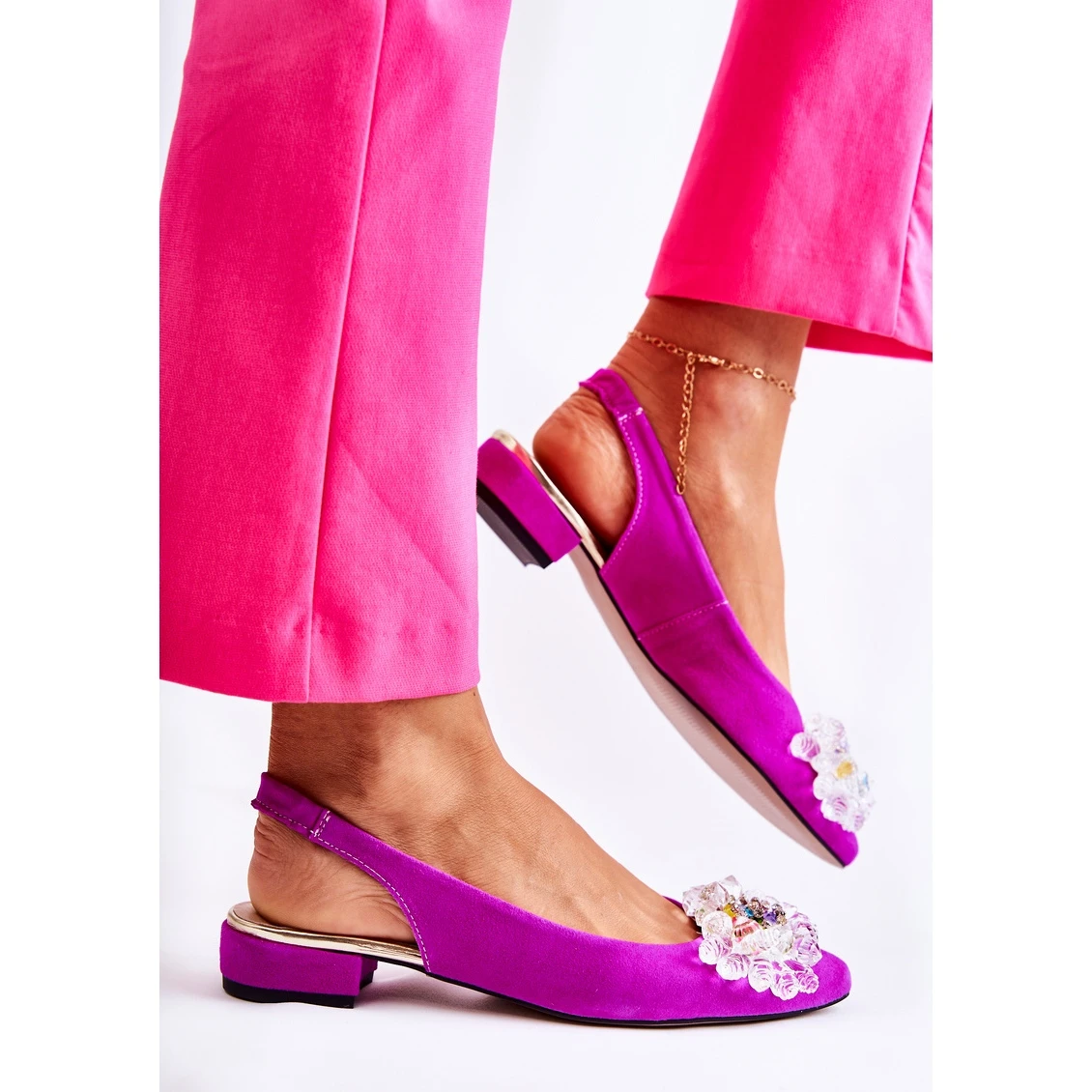 PA2 Ballerines En Daim Sur Talons Hauts Avec Décoration Elena Rose Foncé – Image 7