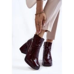 PA2 Bottines Cuir Motif Croco Bordeaux Alienore