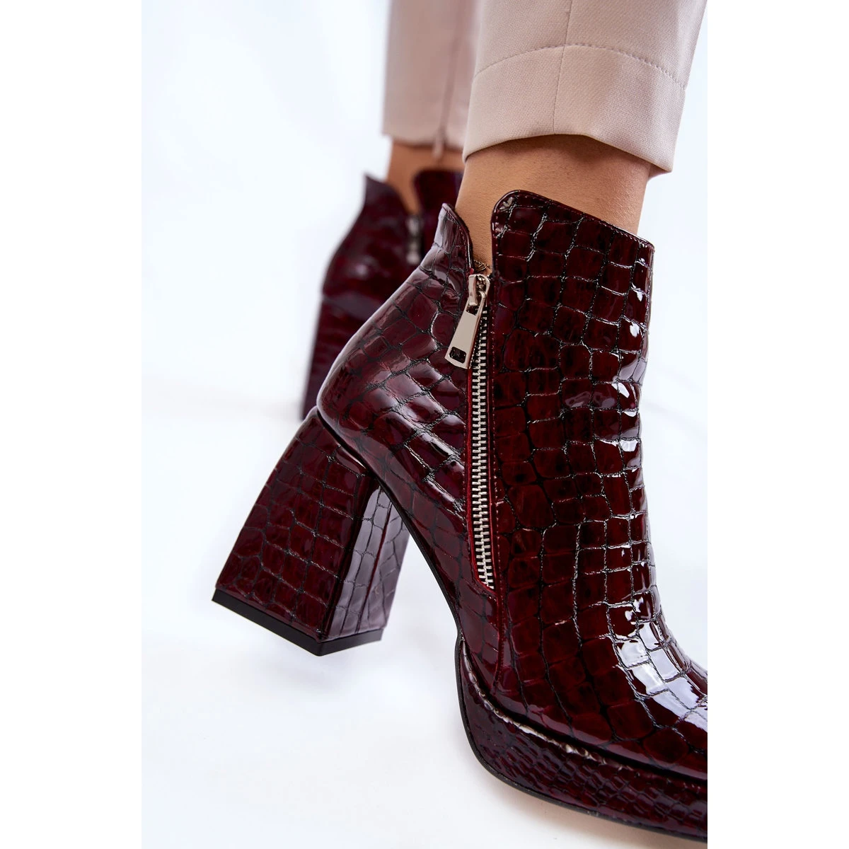 PA2 Bottines Cuir Motif Croco Bordeaux Alienore – Image 6