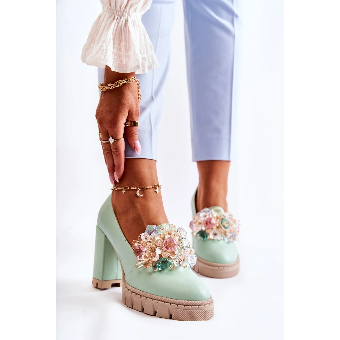 PA2 Escarpins élégants Avec Ornement Caterine Vert Lisse