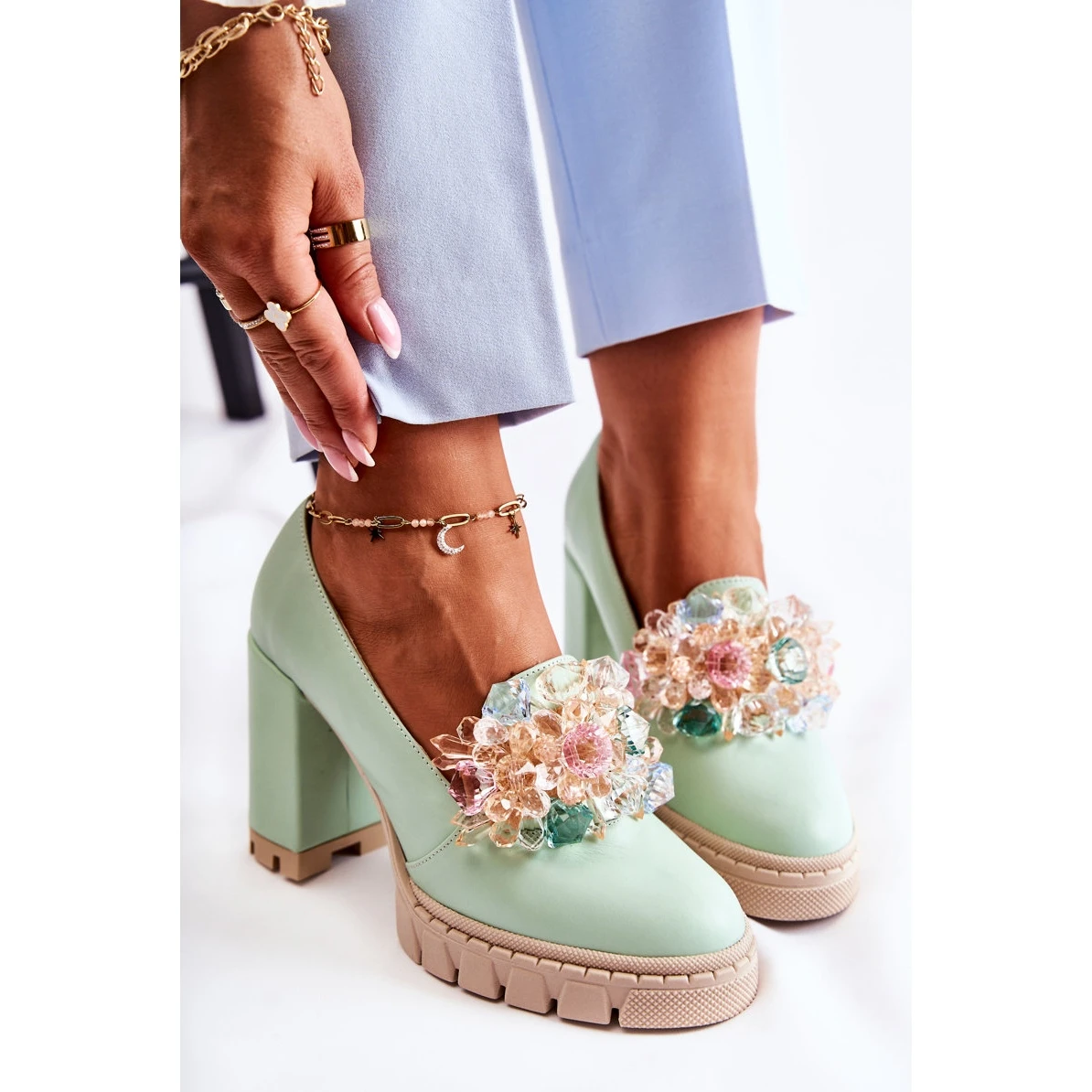 PA2 Escarpins élégants Avec Ornement Caterine Vert Lisse – Image 4