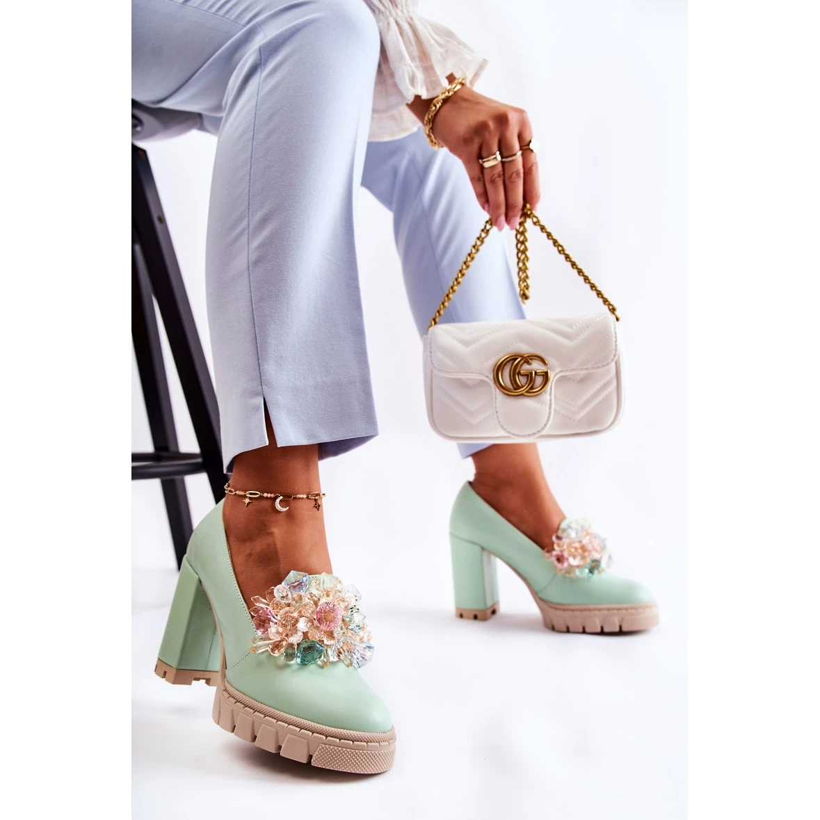 PA2 Escarpins élégants Avec Ornement Caterine Vert Lisse – Image 5