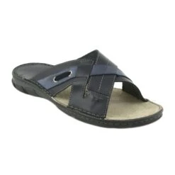 Pantoufles En Cuir Confortables Naszbut 055 Bleu Marin Bleu