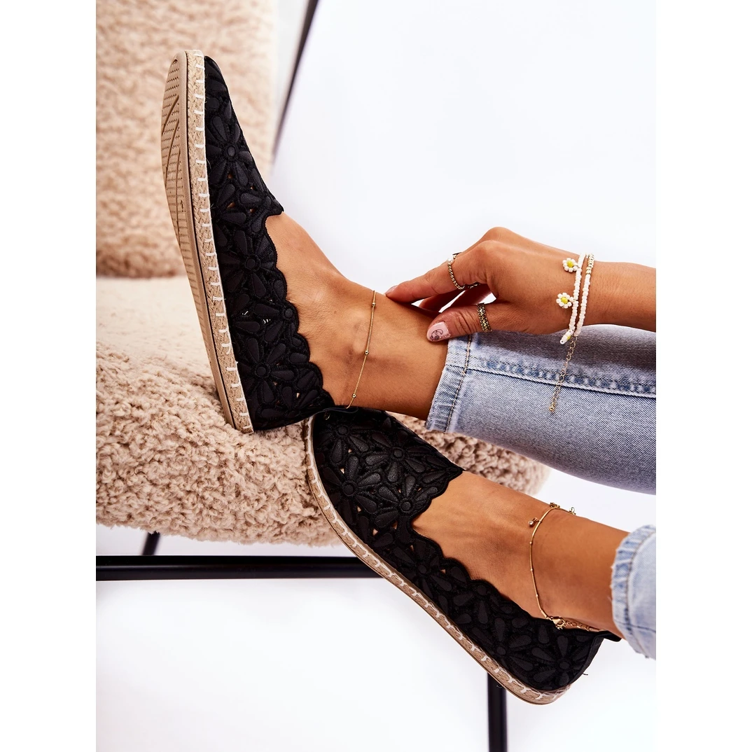 PE1 Ballerines à Enfiler Pour Femme Avec Fleurs De Venise Noires Le Noir – Image 5