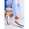 PE1 Baskets En Cuir Pour Femme Blanc Et Bleu Marine Cloesa Blanche
