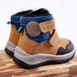 PE1 Bottes Chaudes Enfant Avec Velcro Titi Camel Brun Bleu