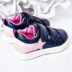 PE1 Chaussures De Sport En Cuir écologique Pour Enfants Avec Jasmin Bleu Marine Arc-en-ciel Multicolore