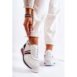 PE1 Chaussures De Sport Femme En Cuir Blanc Et Bleu Marine Jane Blanche