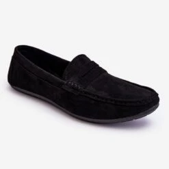 PE1 Mocassins En Daim Pour Hommes Noir Mack Le Noir