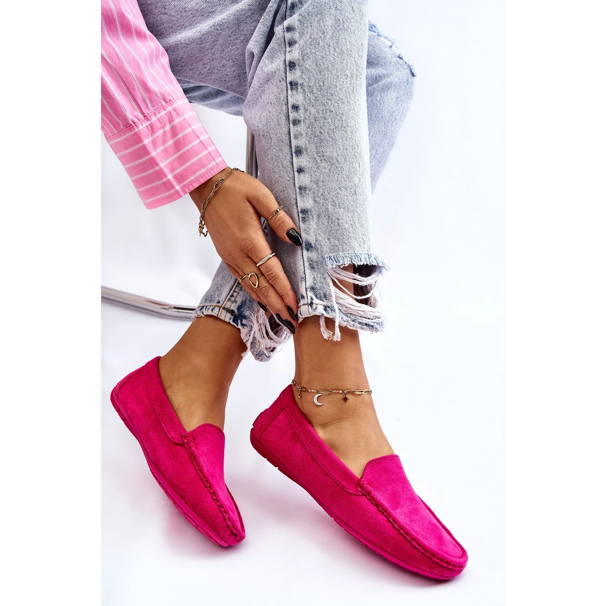 PE1 Mocassins Femme Daim Fuchsia Morreno Rose – Image 10