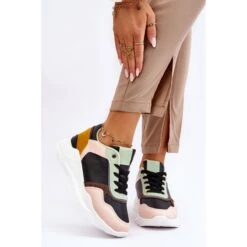 PG1 Baskets Ă Plateforme En Cuir Pour Femmes Chaya Noir Et Vert Le Noir