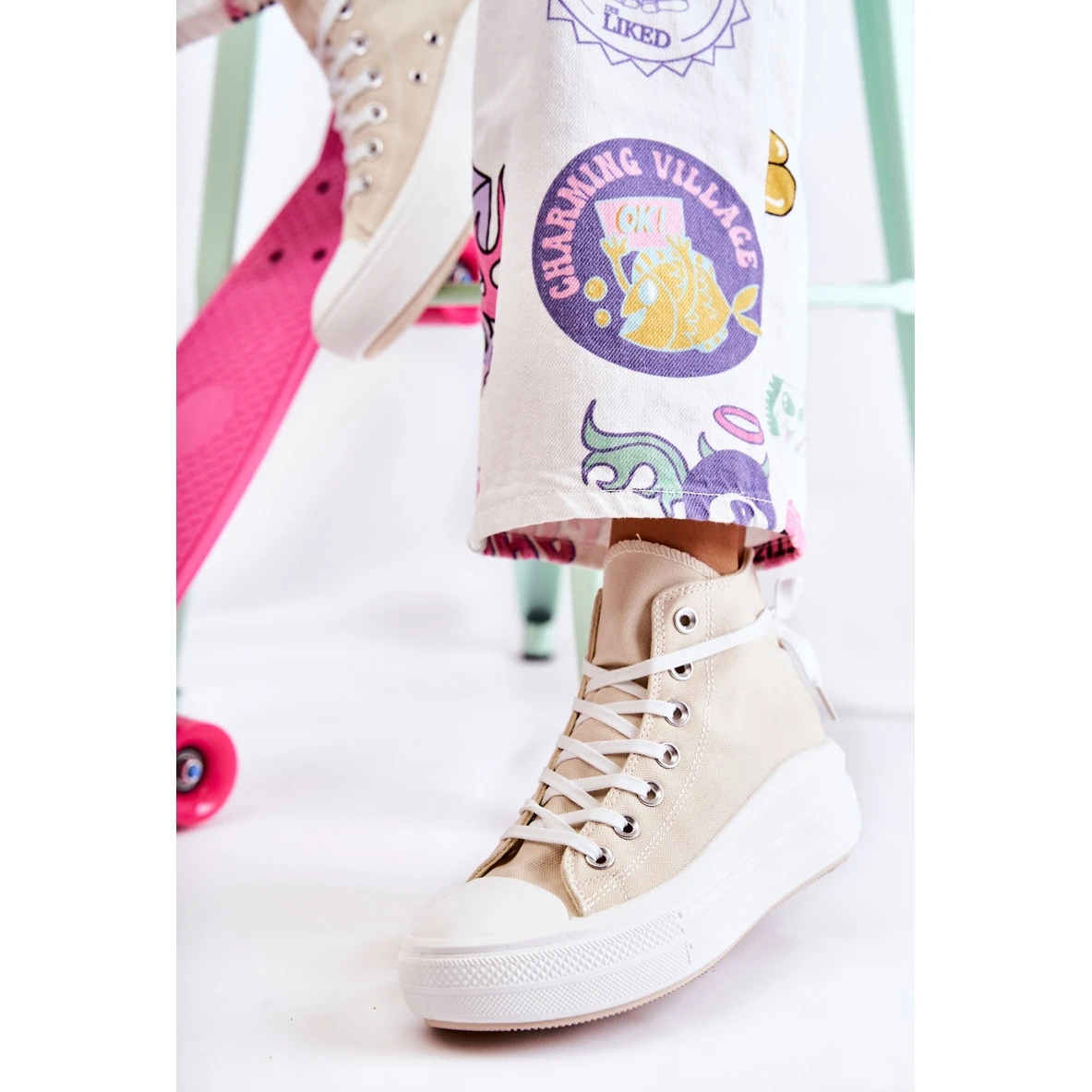 PJ1 Baskets Montantes Femme Beige Carlyn – Image 3