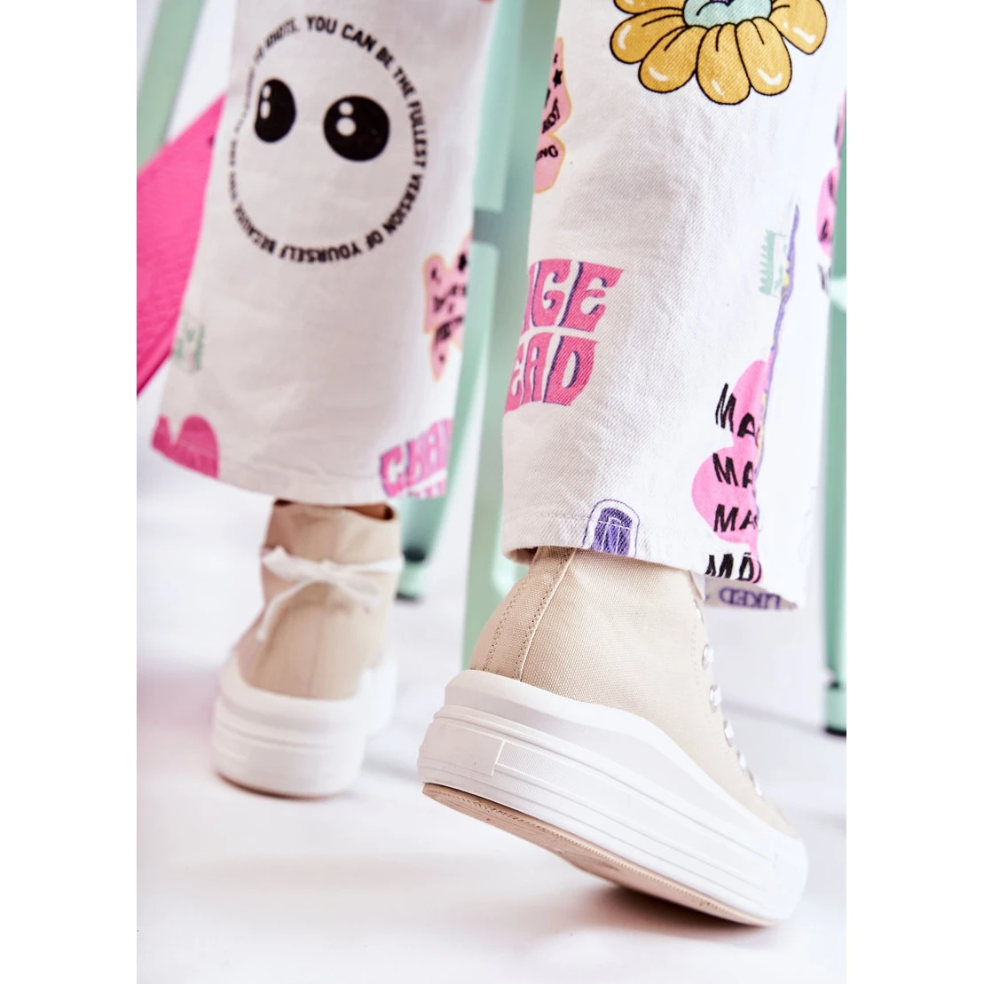 PJ1 Baskets Montantes Femme Beige Carlyn – Image 4