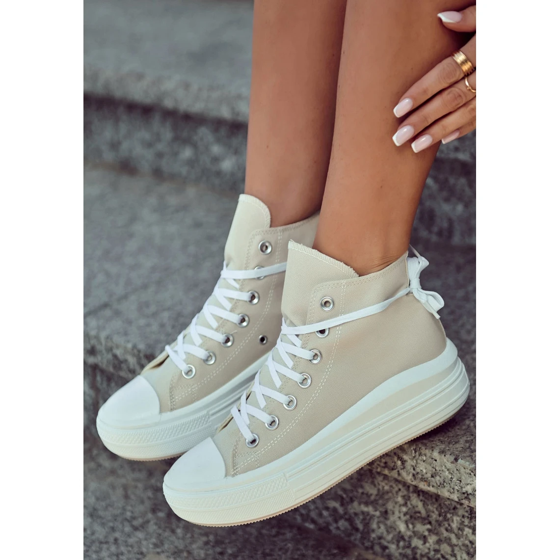 PJ1 Baskets Montantes Femme Beige Carlyn – Image 6